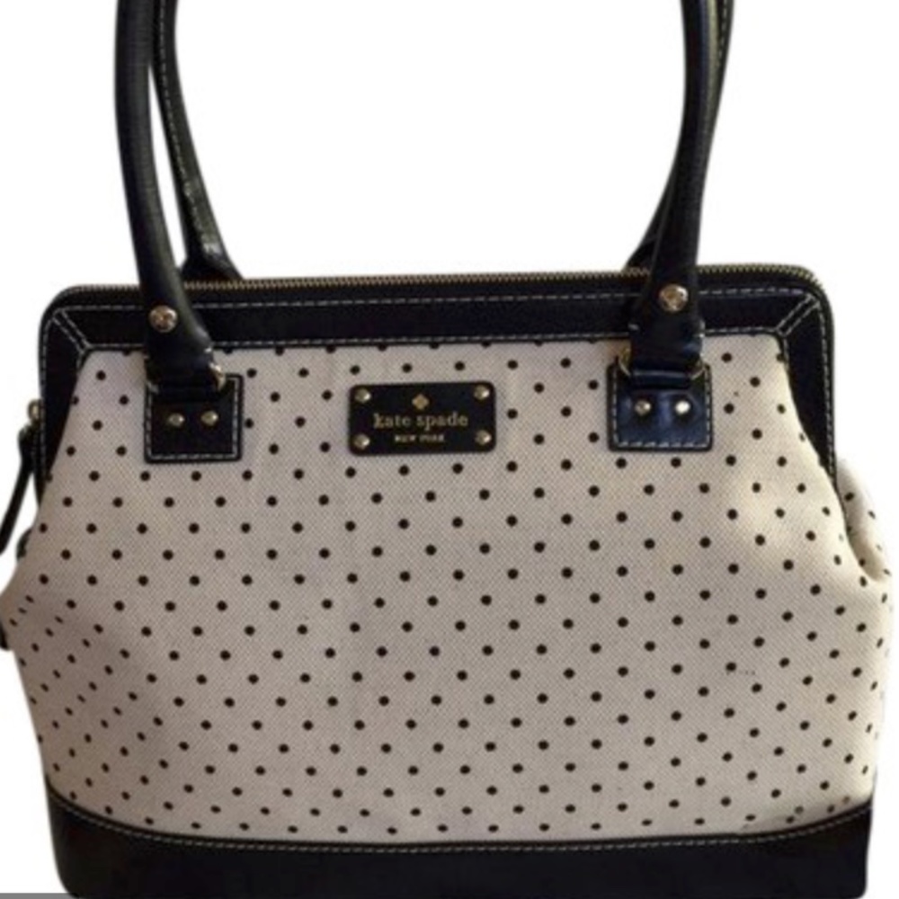 Kate Spade Ashlyn Belltown Ivory Black Dot Satchel